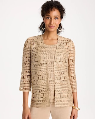 Travelers™ Metallic Crochet Cardigan | Chico's